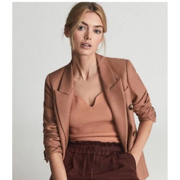 Reiss Solid Beige Sweetheart Ribbed Tank Knit Top Xs - Picture 1 of 7